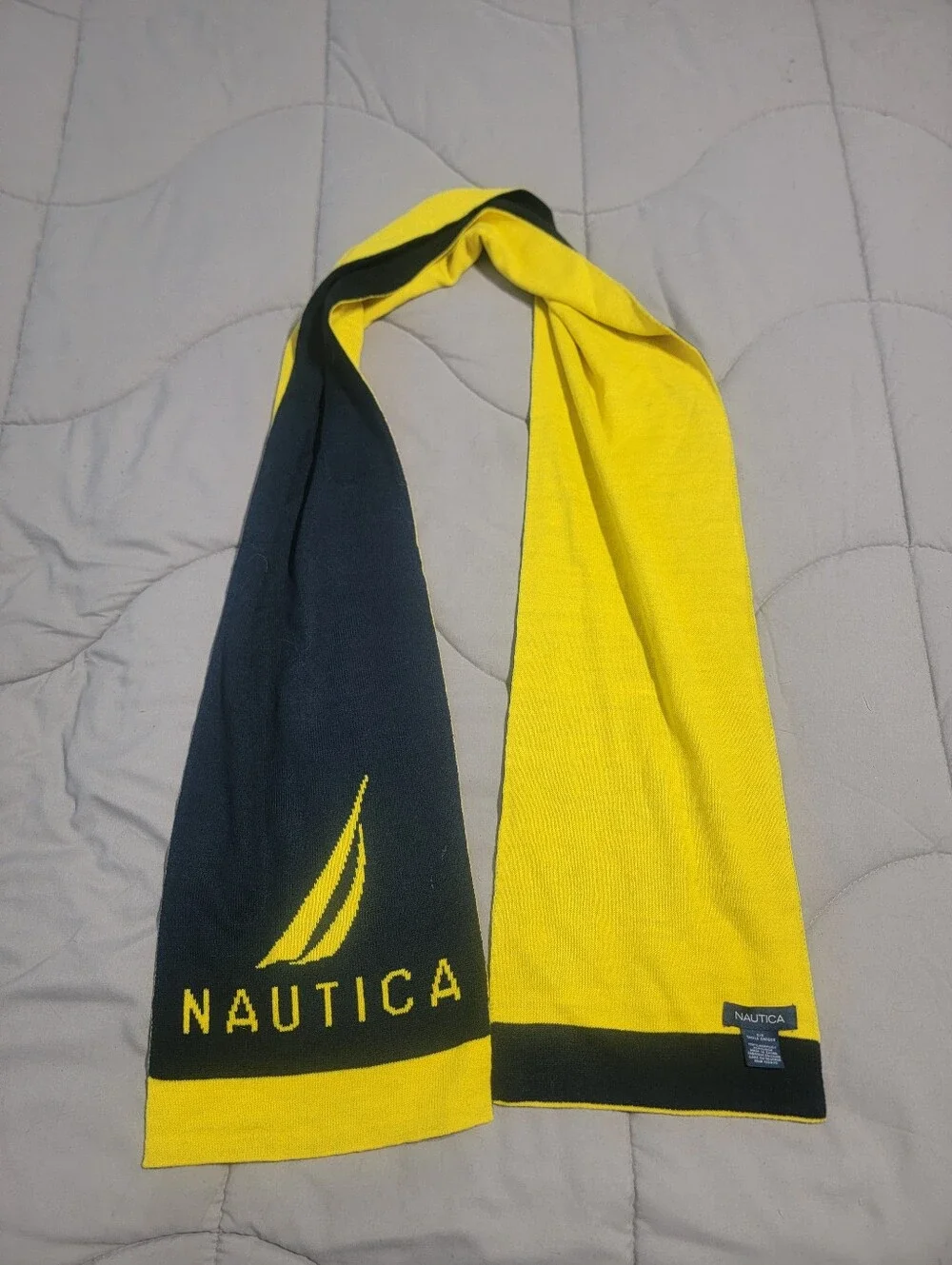 Nautica Navy Blue & Yellow Logo Knit Scarf